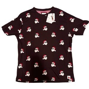 NWT denim flower Rikki Singh Santa face Christmas black t tee shirt gift XL NEW